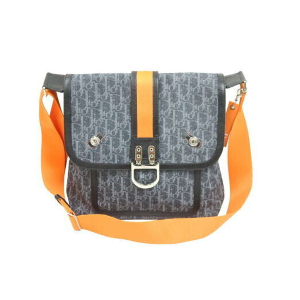 Christian Dior Flight Line Shoulder Bag Navy Blue Orange
